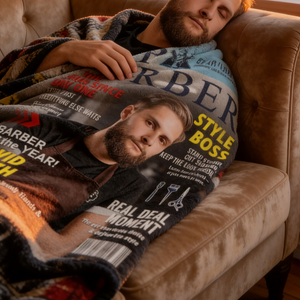 Personalized Barber Magazine Cover Blanket - Gift For Barber