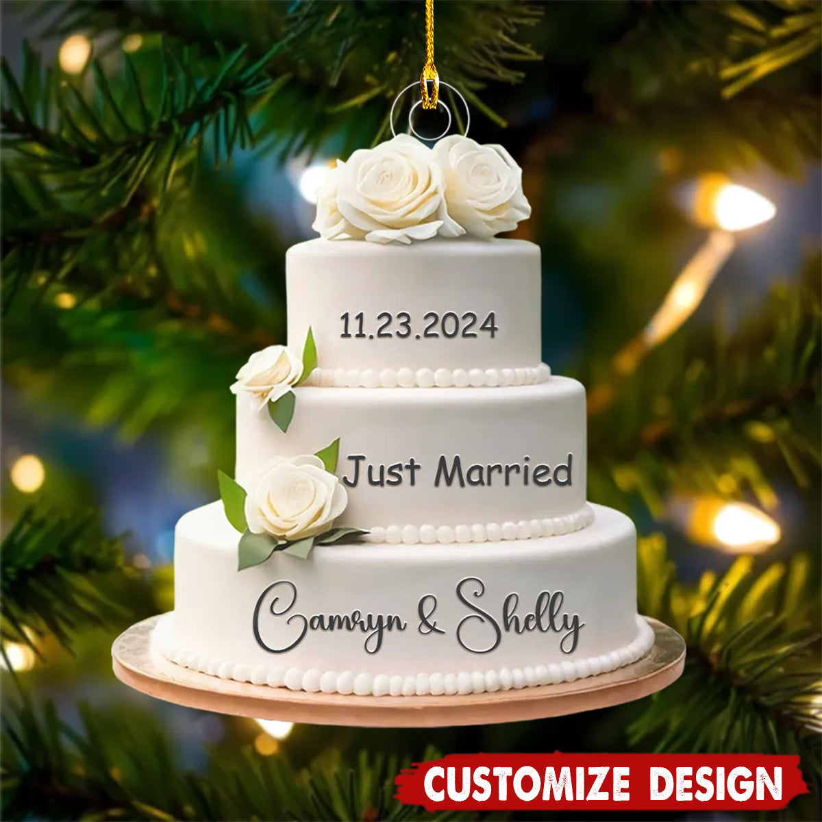 Wedding Cake Personalized Christmas Ornament - Newlywed Gift,Couple Gift