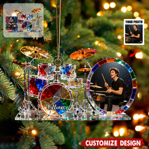 Personalized Drum set themed photo ornament