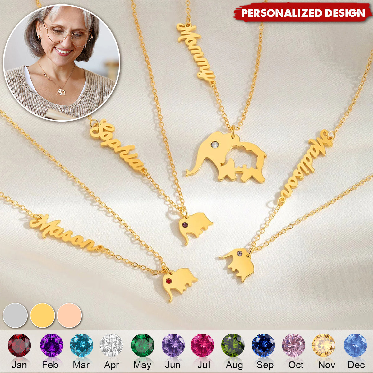 Personalized Elephant Necklace-Gift for Her