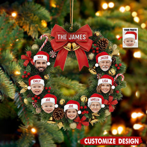 Personalized Family Wreath Photo Christmas Ornament