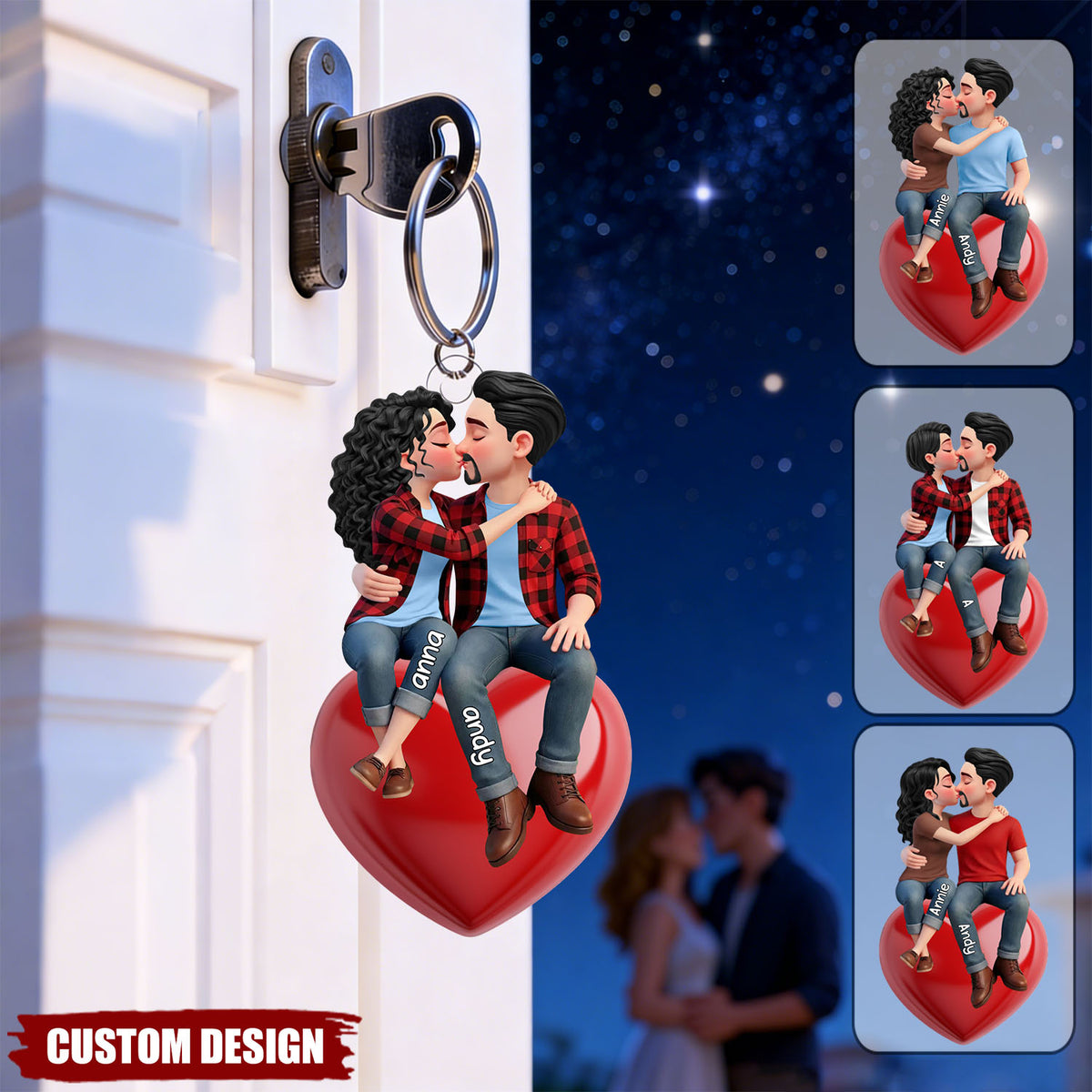 New Release-Everlasting Heart LOVE-Personalized Couple Sitting Kissing Keychain