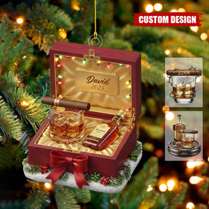 Personalized Whiskey Glass and Cigar Ornament –  Gift for Dad/Husband