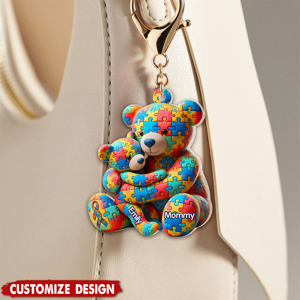 Personalized Gifts For Autism Keychain Bear Mother and Kid