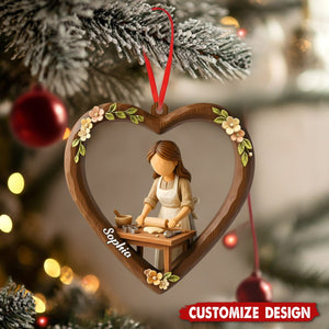 Personalized Girl and Baking Heart Christmas Ornament