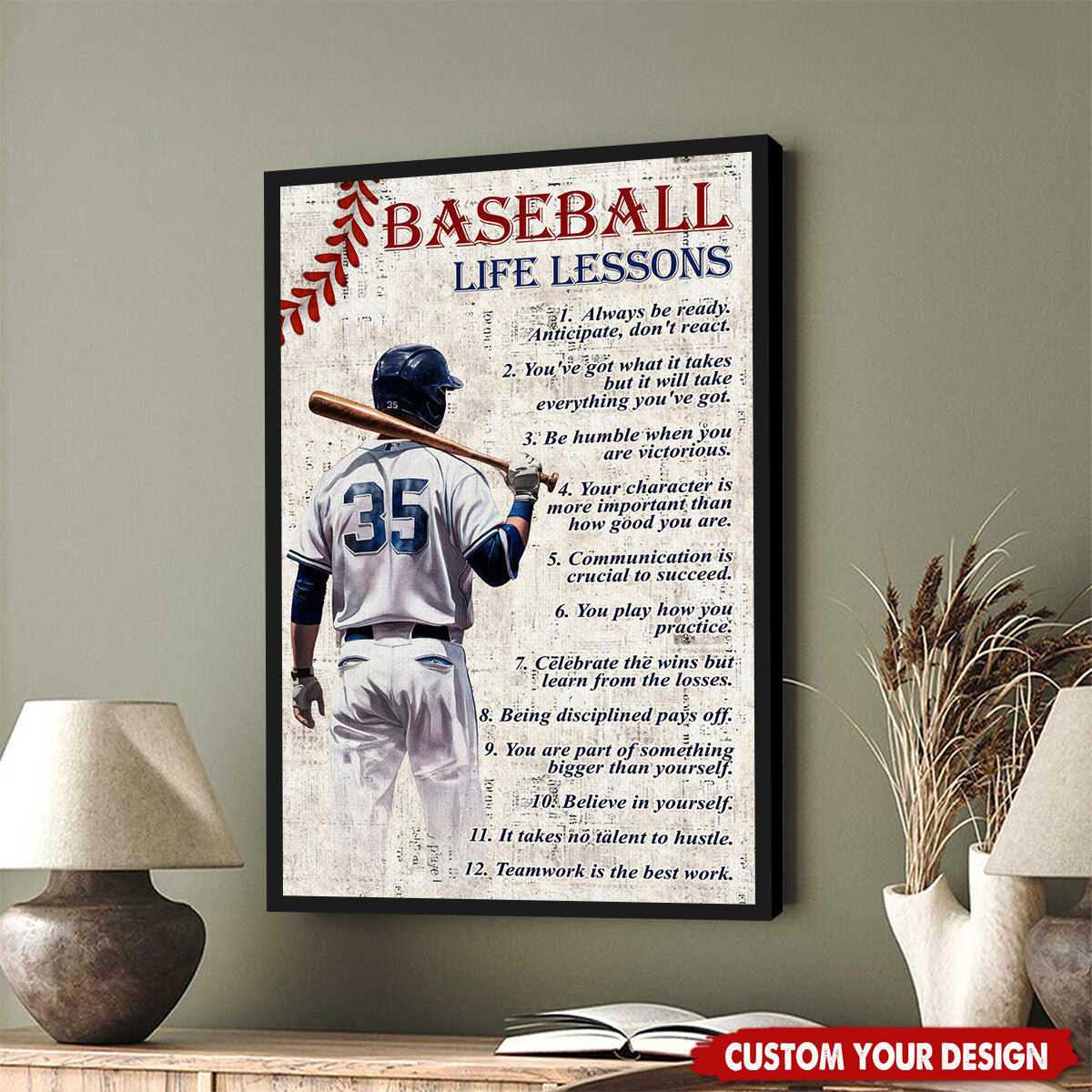 Personalized Baseball Life Lessons Poster - Gift For Baseball Athletes, Coaches, and Fans