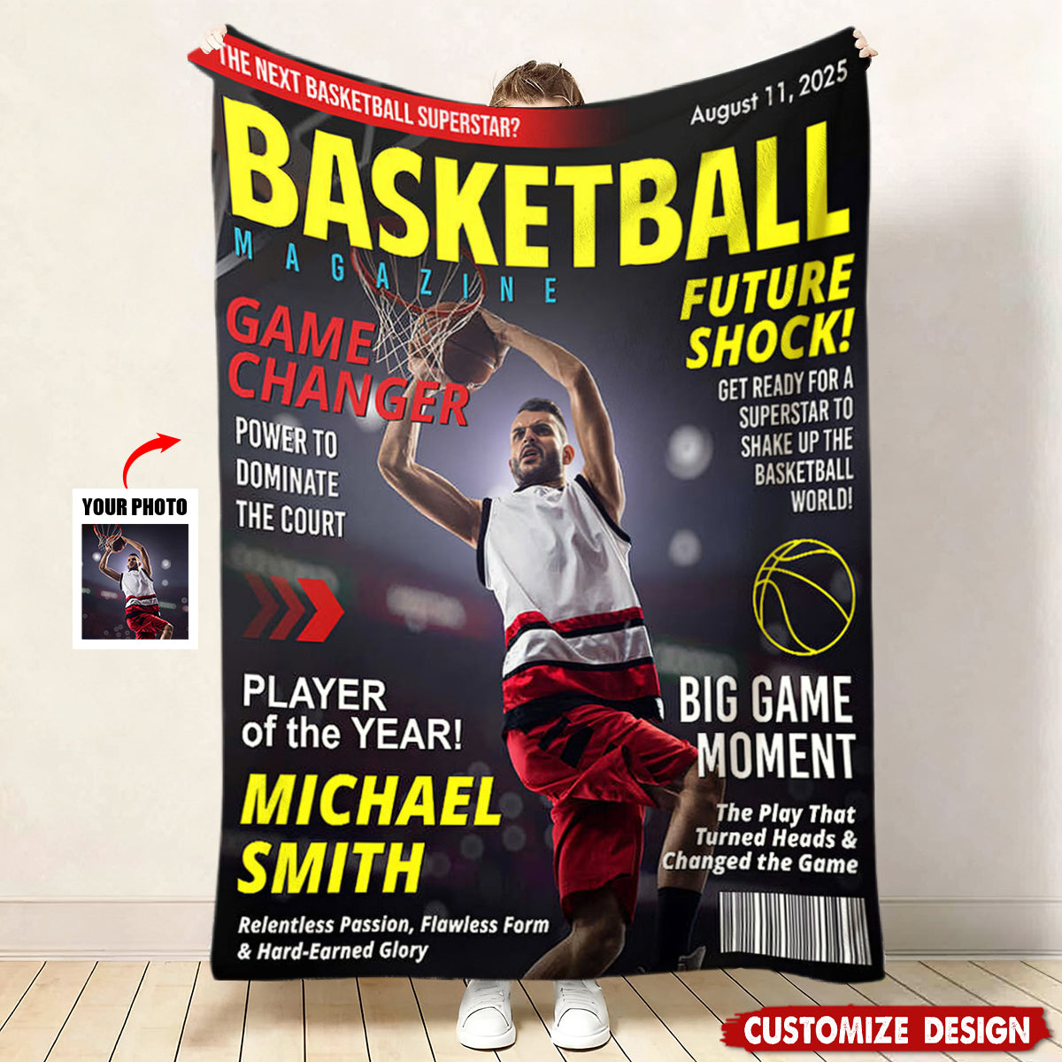 Personalized Basketball Magazine Cover Blanket - Basketball Lovers Gift