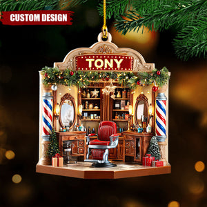 Personalized Barber Shop Christmas Ornament