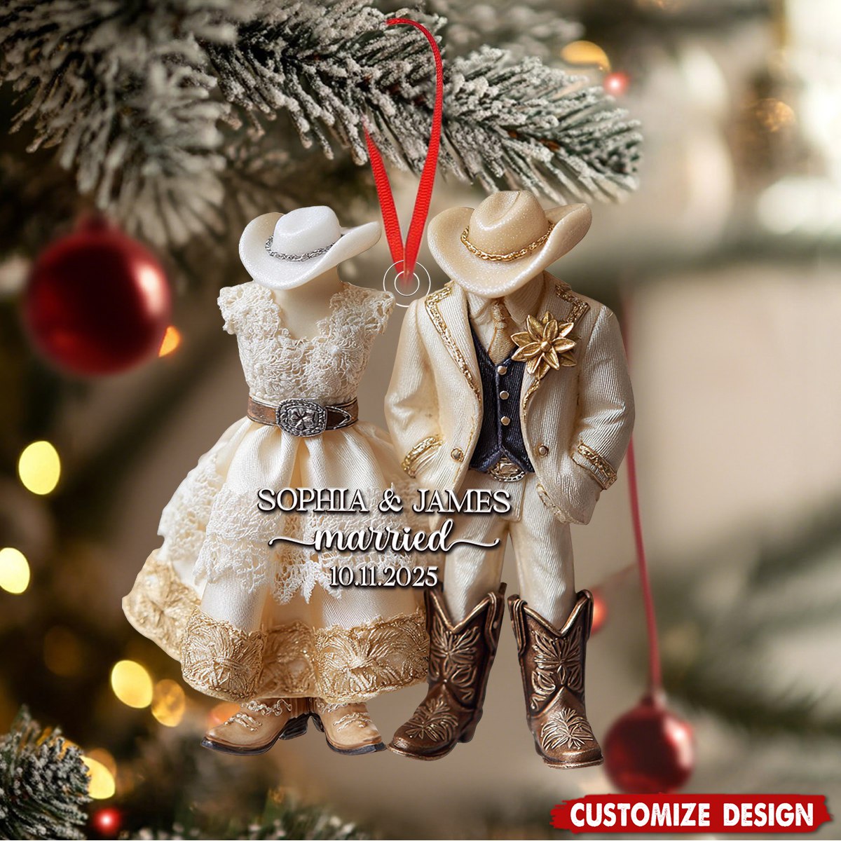 Personalized Country Wedding Ornament, Christmas Gifts For Cowboy Cowgirl Couple, Just Married Ornament, Western Wedding Gift