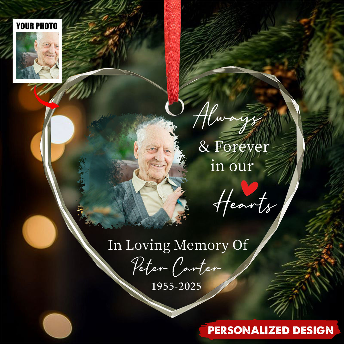 Personalized Memorial Photo Ornament, In Loving Memory Keepsake