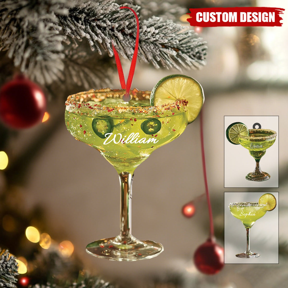 Personalized Margarita Cocktail Acrylic Christmas Ornament,  Bar Drink Gift