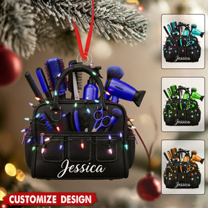Personalized Hairstylist Bag Christmas Ornament  - Gift for Hairdresser And Barber