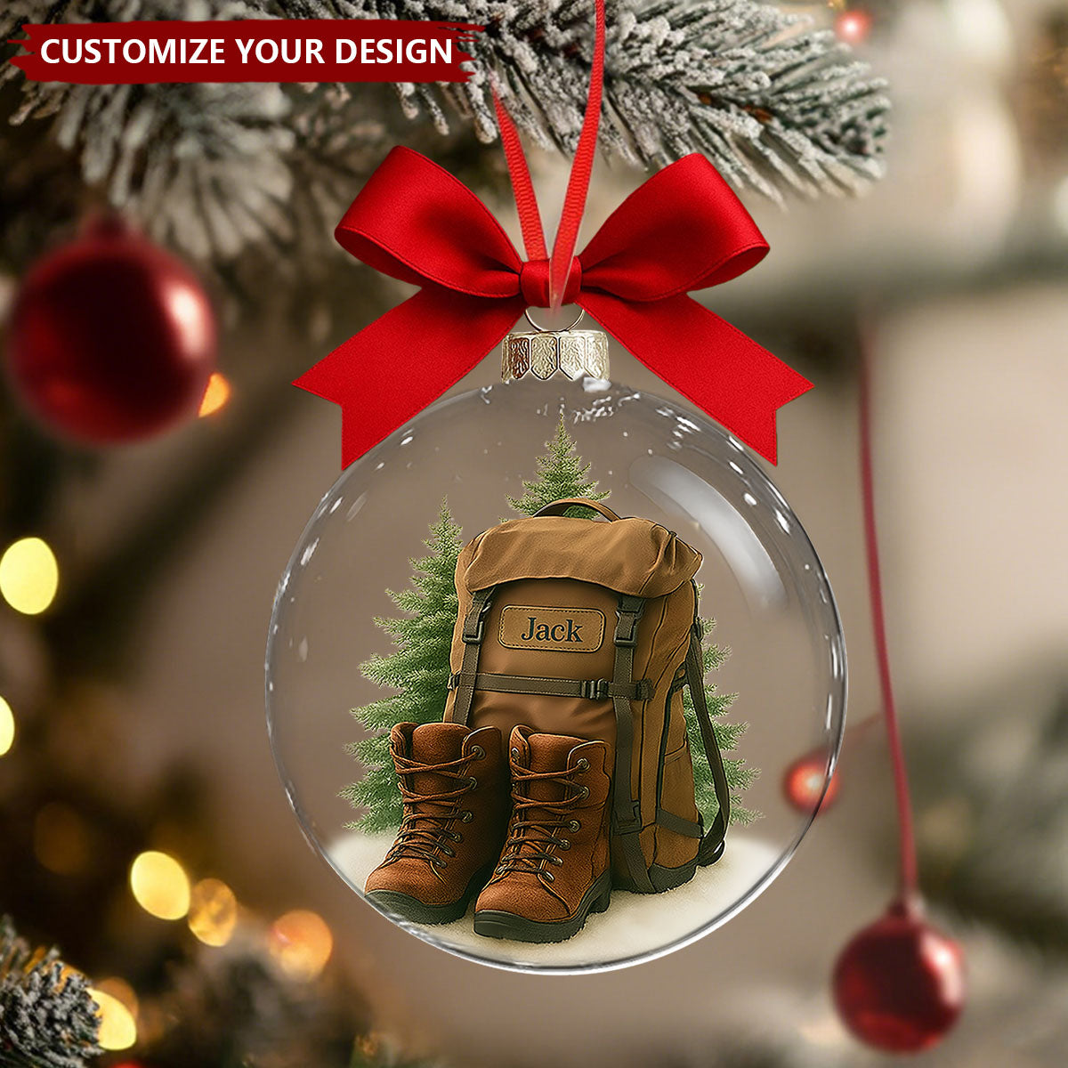 Personalized Hiking 3D Snow Christmas Ornament, Unique Camping Lover Keepsake Ornament