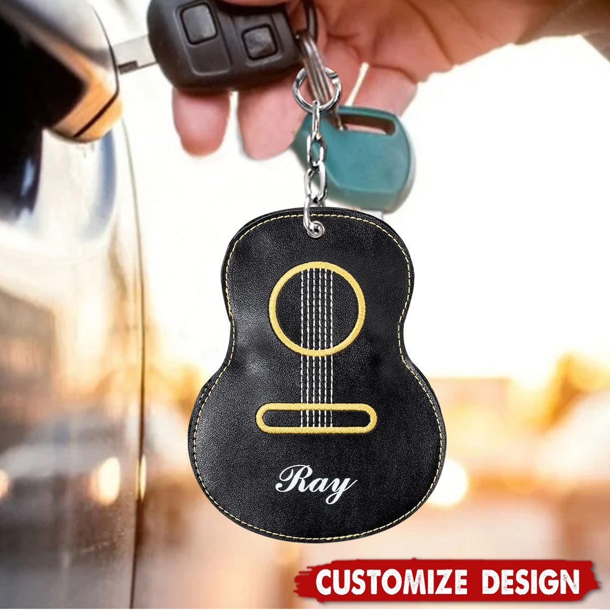 Personalized Guitar-Shaped Portable PU Leather Keychain-Gift for Guitar Player