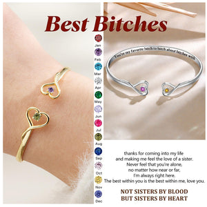For Friend - You're My Favorite B*tch Double Hearts Custom Birthstones Bracelet