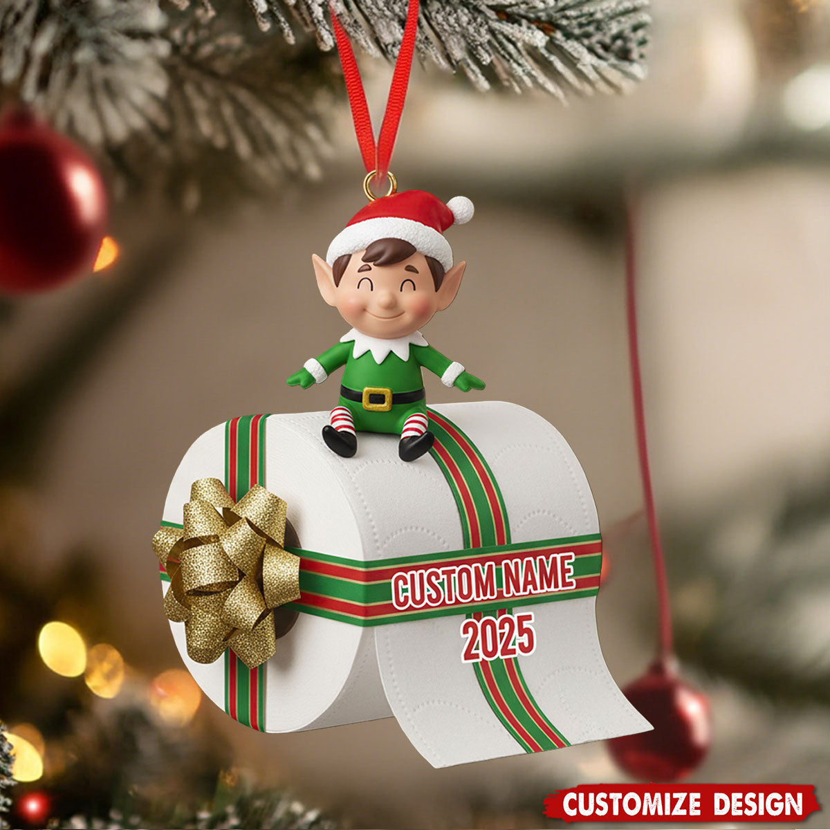 Funny Elf Toilet Paper Ornament 2025 - Gift for Holiday Humor