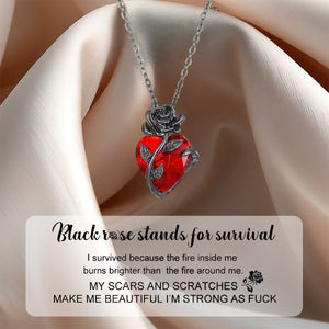 Strong As F*ck Black Rose Heart Necklace