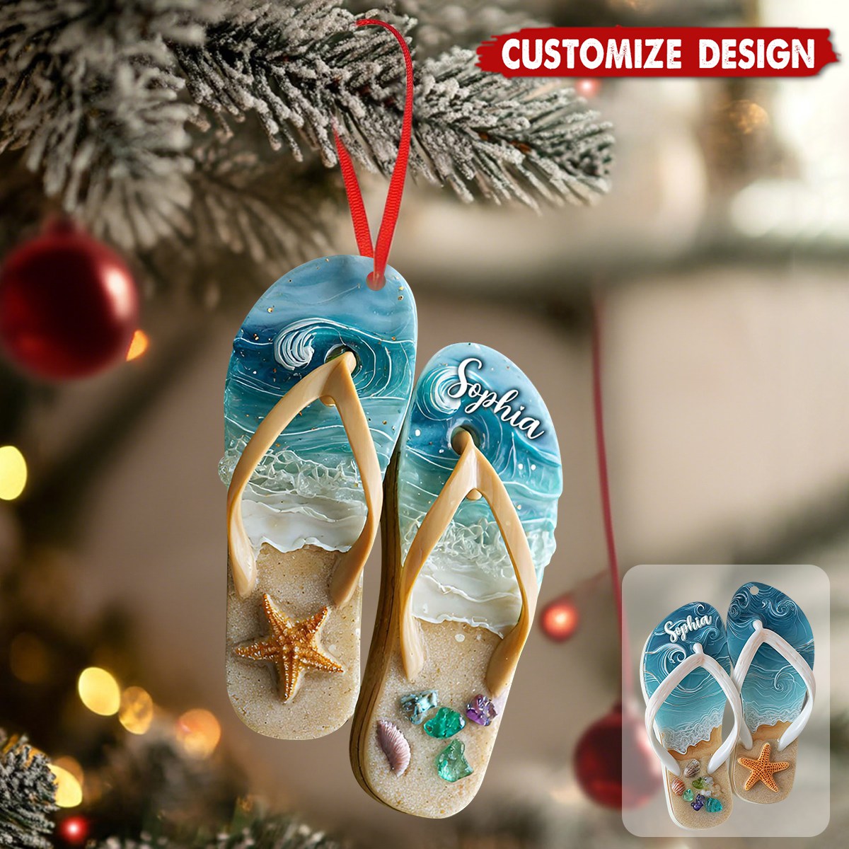 Personalized Flip Flop Sea Christmas Ornament