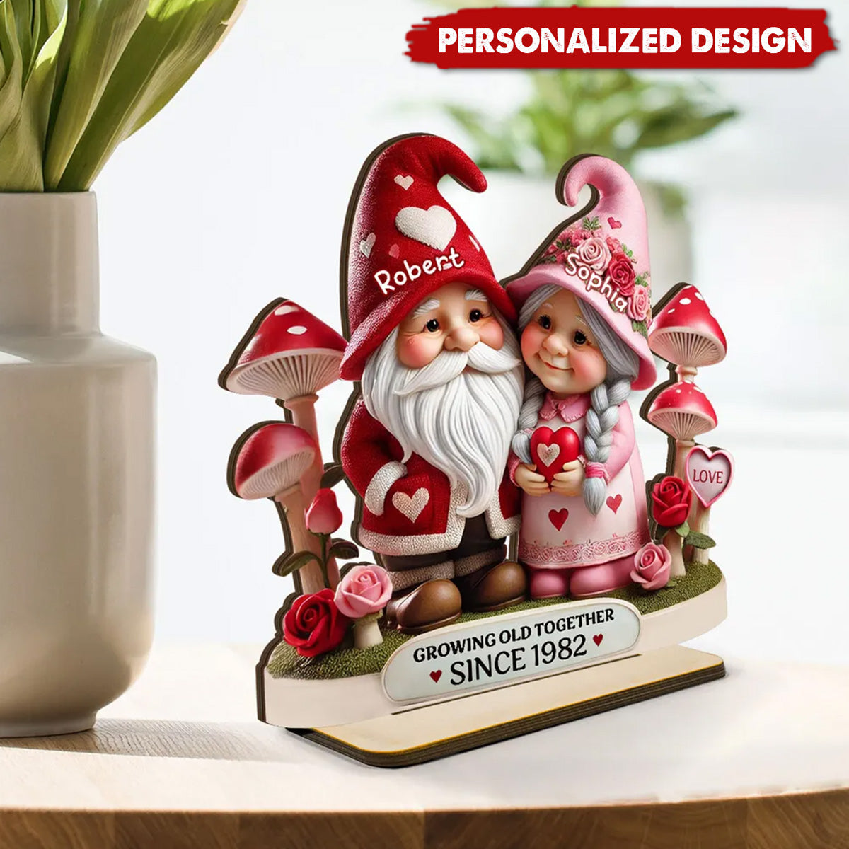 Mushroom Old Couple-Personalized Wooden Standing-Valentine's Day Gift for him,her
