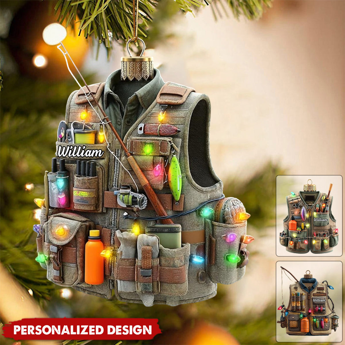 Personalized Fishing Vest Christmas Ornament Gift For Fishermen And Outdoorsmen