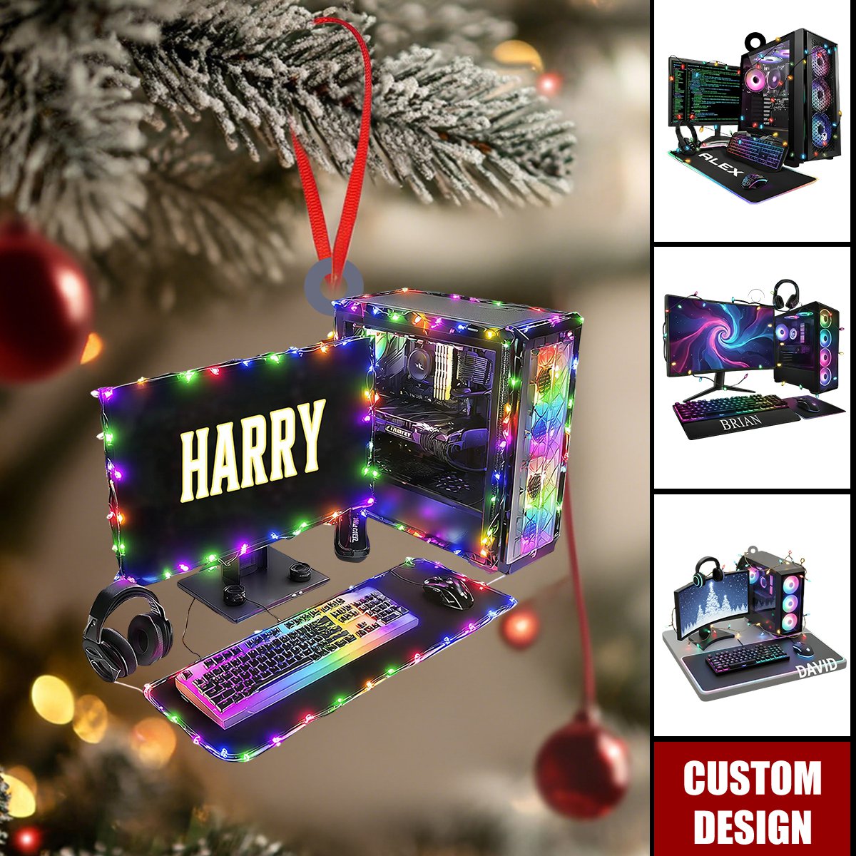Personalized Gamer PC Christmas Ornament - Gift for Gamers