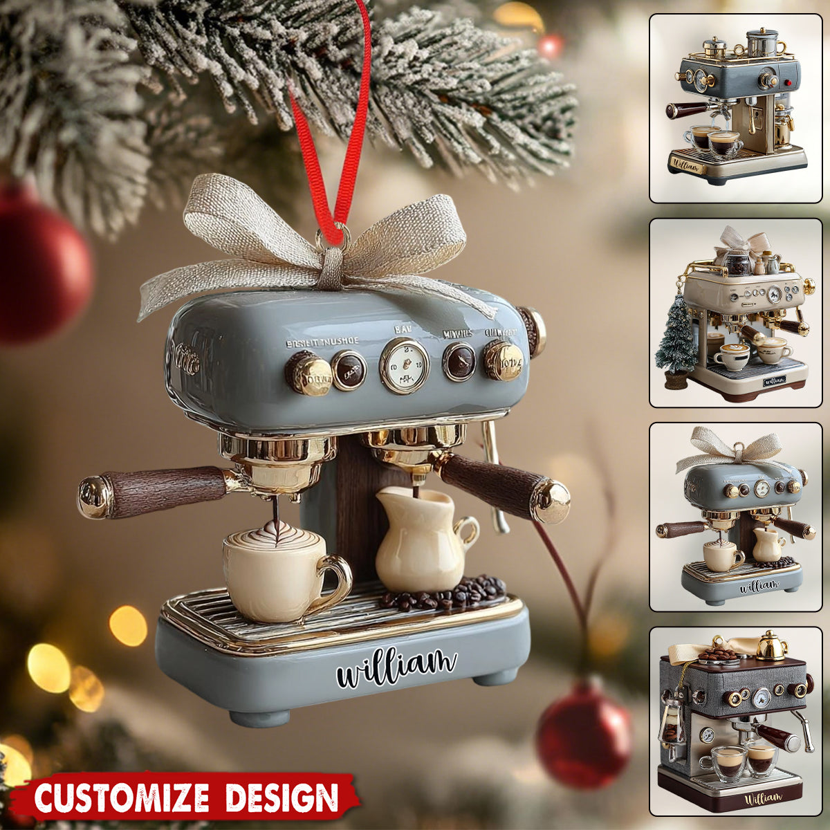 Personalized Coffee Machine Ornament- Gift For Coffee Lovers