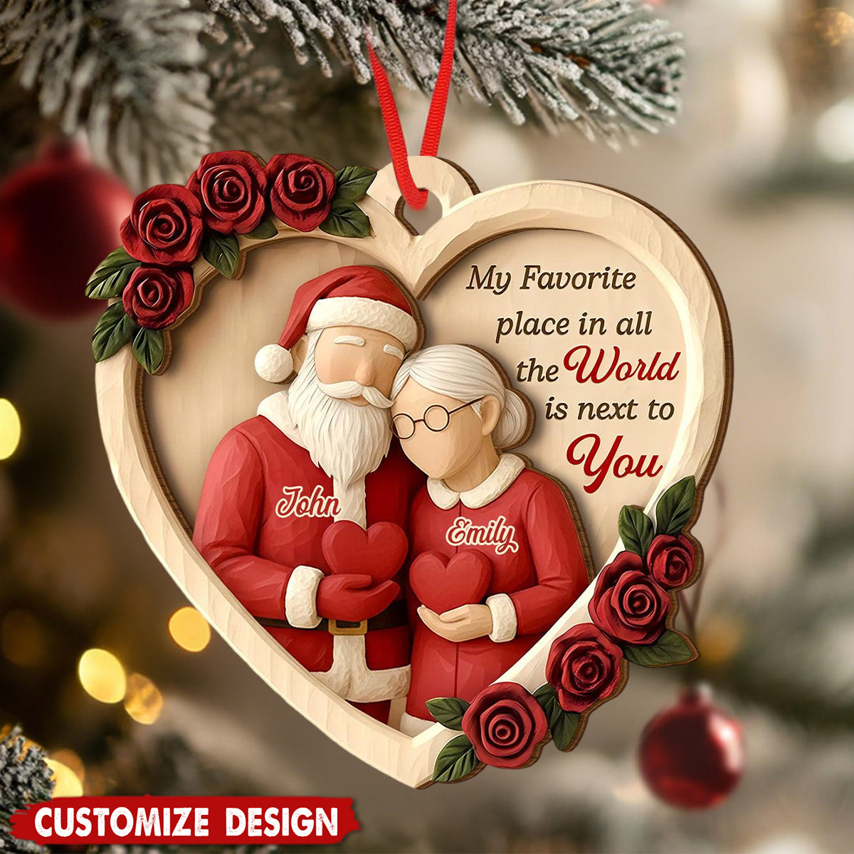 Personalized Couple Ornament, Santa Mrs Claus, My Favorite Place Is Next To You, Christmas Keepsake