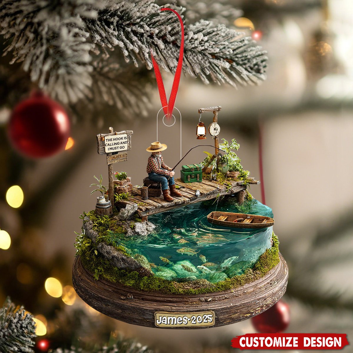 Personalized Fishing Man Christmas Ornament