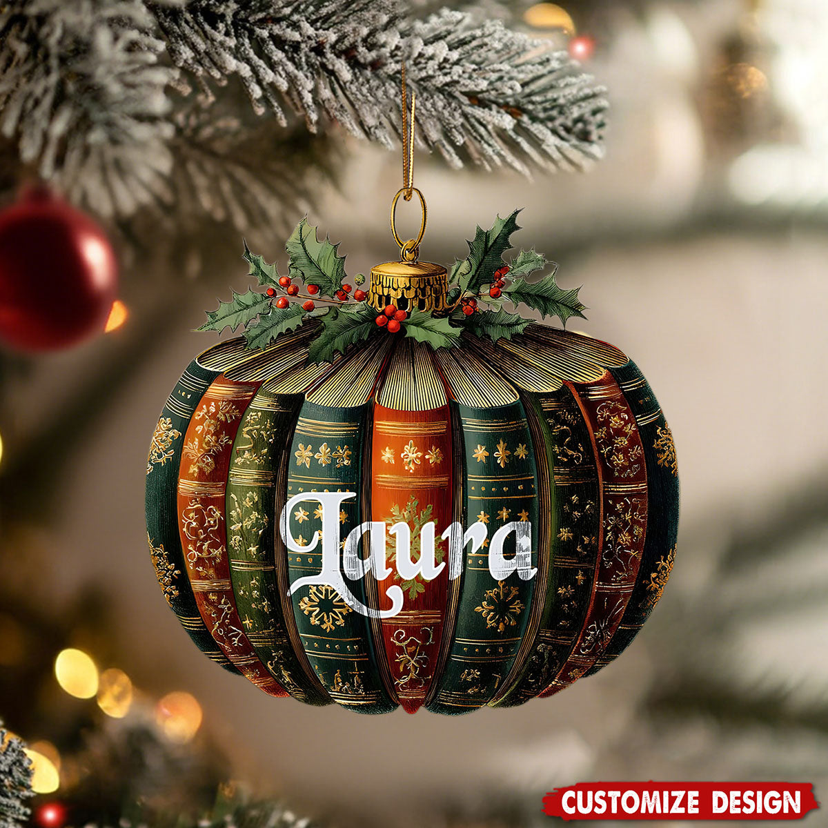 Personalized Book Pumpkin Shape Christmas Ornament-Gift For Book Lover