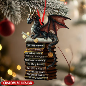 Personalized Fantasy Dragon Book Stack Christmas Ornament – Gift For Reader