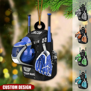 Personalized Baseball/Softball Bag with Helmet & Gloves Christmas Ornament, Gift For Baseball&Softball Lovers - New Release