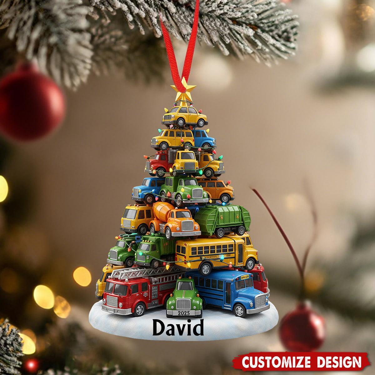 Trucks Christmas Tree - Personalized Kid Custom Shaped Acrylic Ornament
