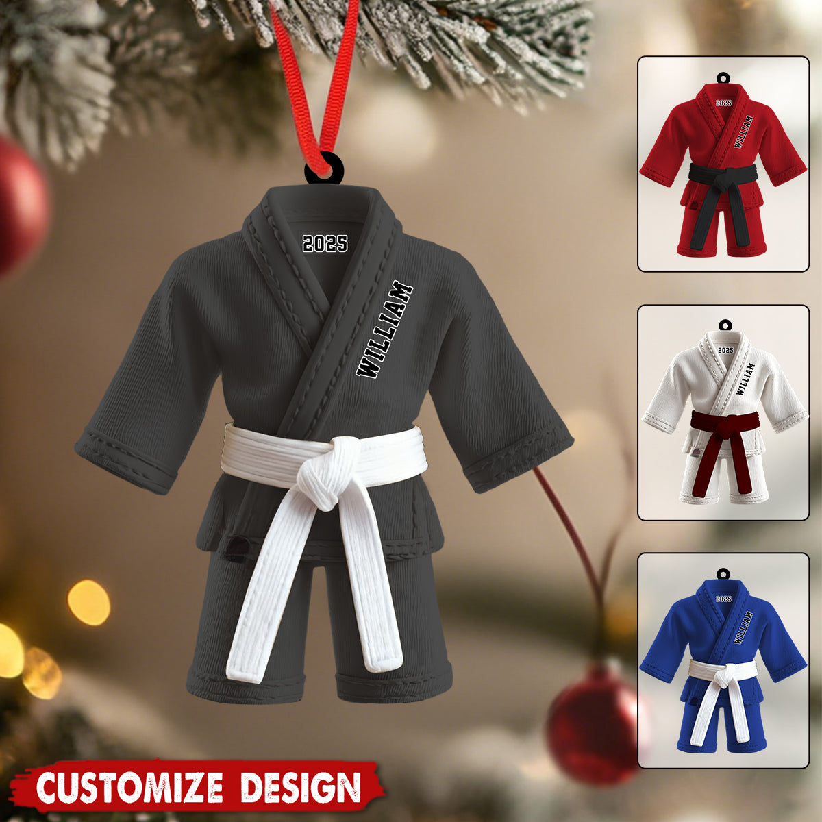 Personalized Black Belt Karate Christmas Ornament