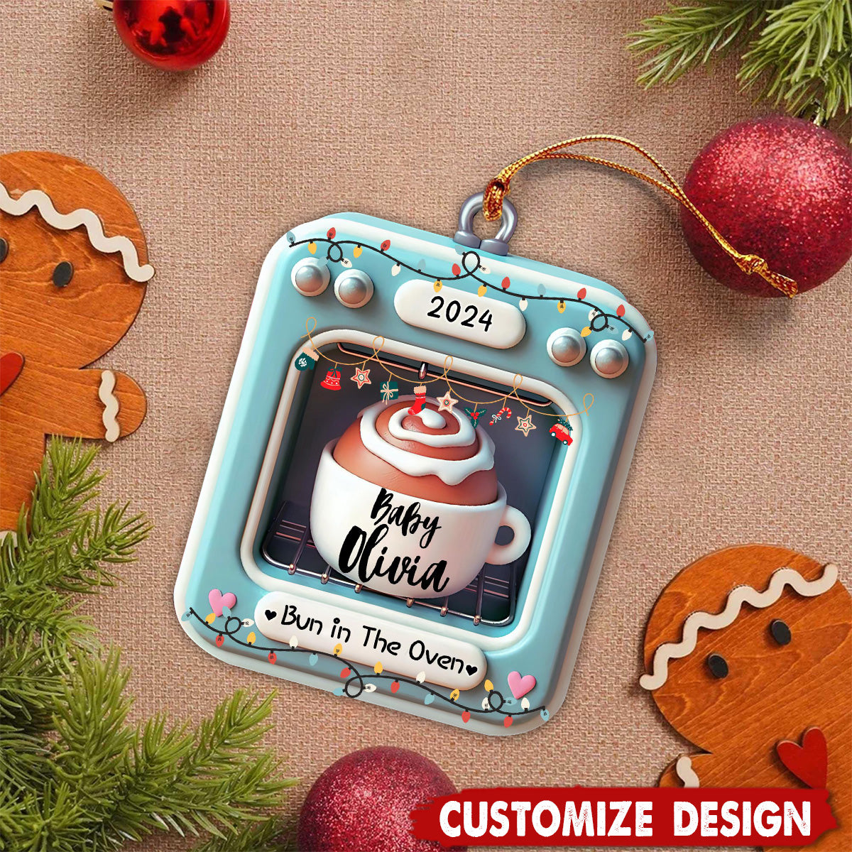 Bun in The Oven-Personalized Pregnancy Christmas Ornament-2024 New Release