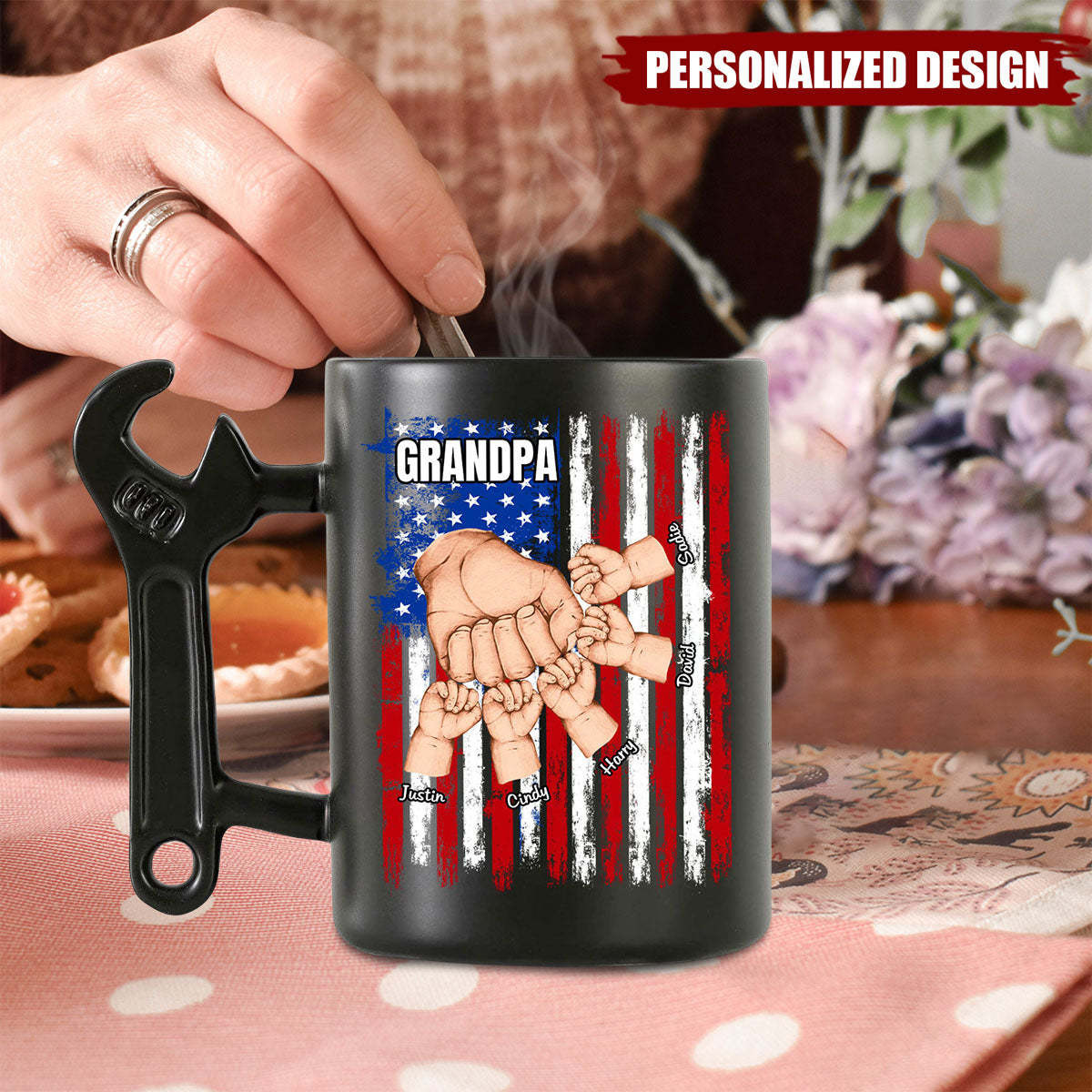 Fist Bump With Grandpa-Personalized Wrench Handle Mug