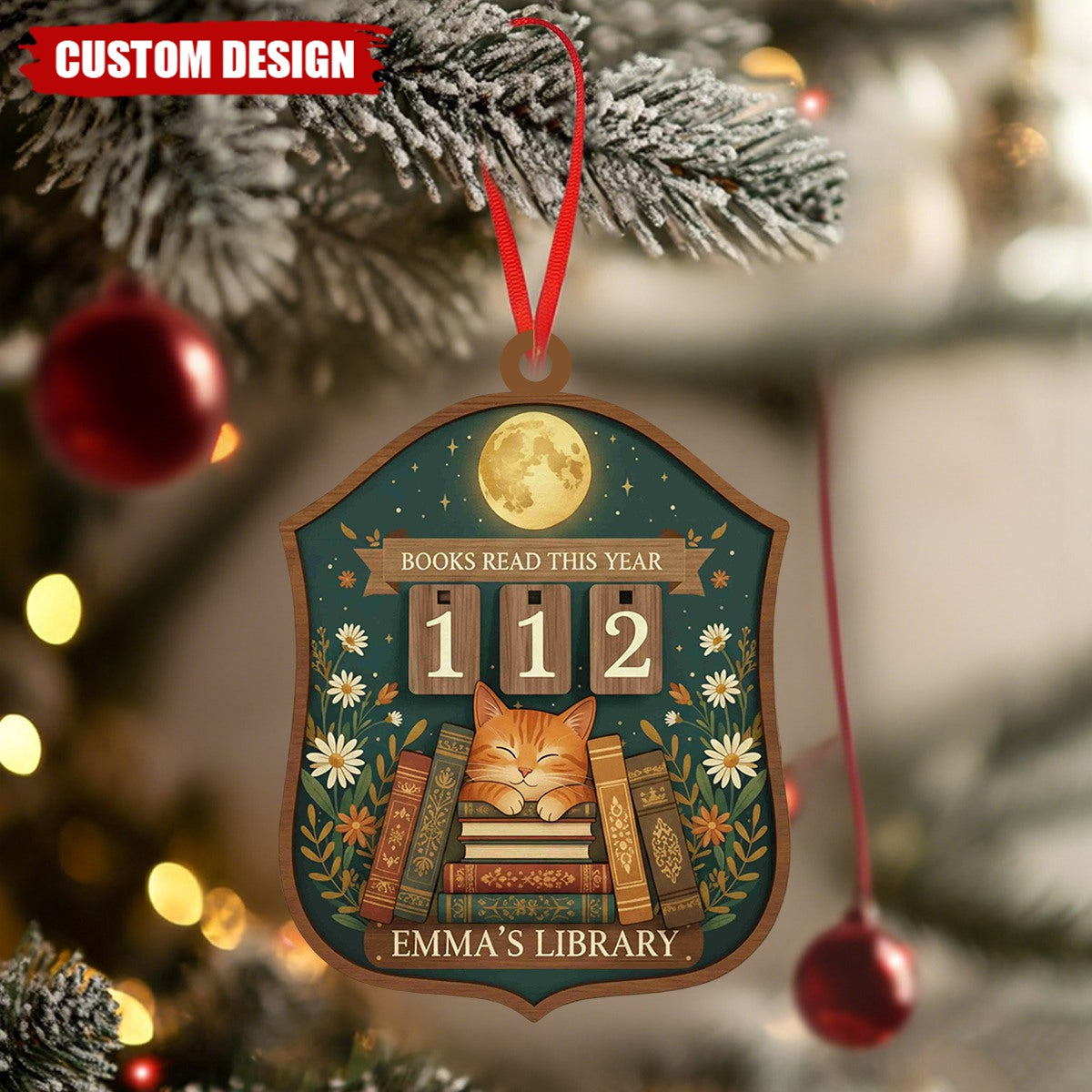 Personalized Reading Christmas Ornament, Gift for Book Lovers and Readers