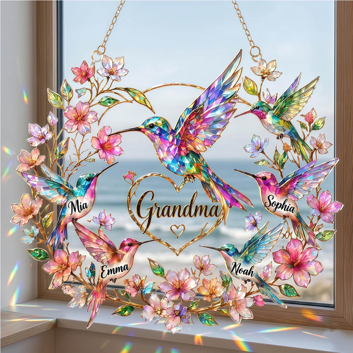 Personalized Hummingbird Suncatcher - Gift For Mom Grandma