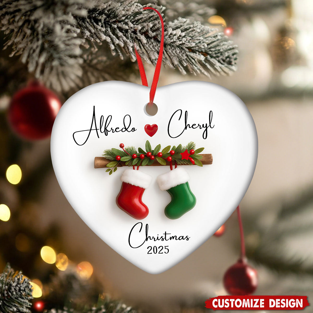 Personalized Stocking Couple Christmas Ornament - Gift For Couple
