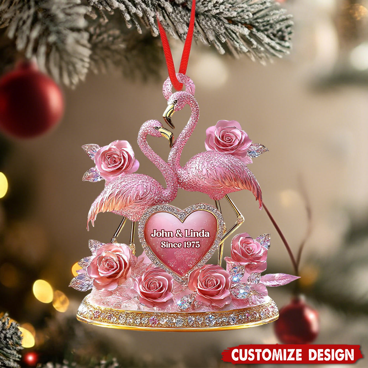 Personalized Flamingo Couple Ornament
