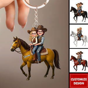 Personalized Horse Rider Couple Acrylic Keychain - Gift For Couple, For Horse Lovers