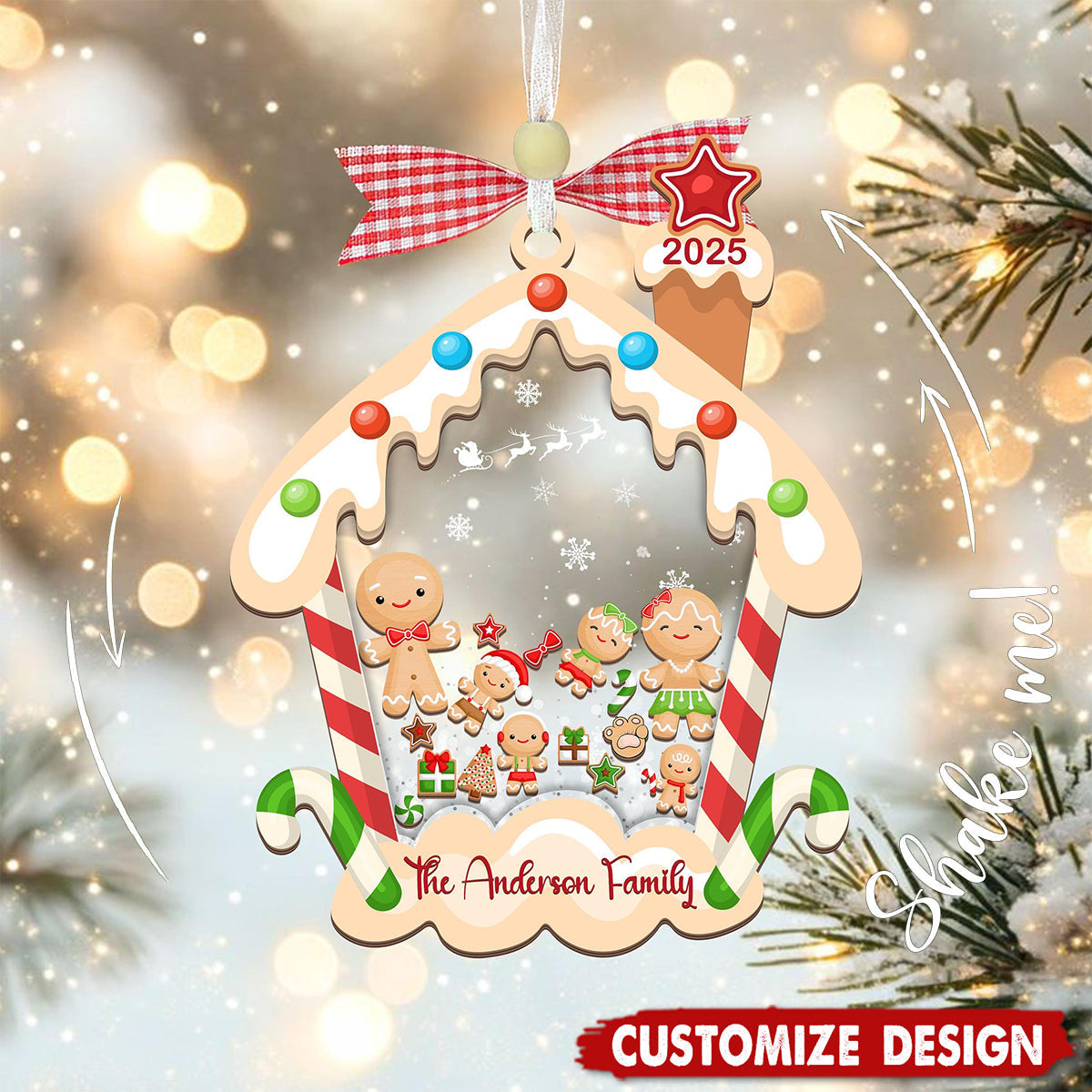 Personalized Gingerbread House Family Christmas Shaker Ornament, Custom Family Ornament 2025, Customized Cookie Ornament Gift for Christmas