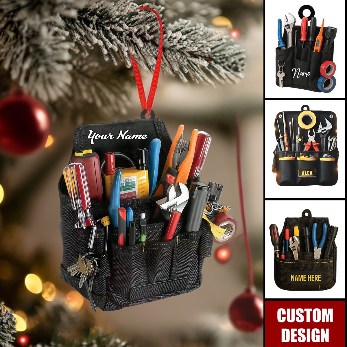 Personalized Electrician Tool Bag Christmas Ornament - Gift For Electrician, Electrician Lover Gift