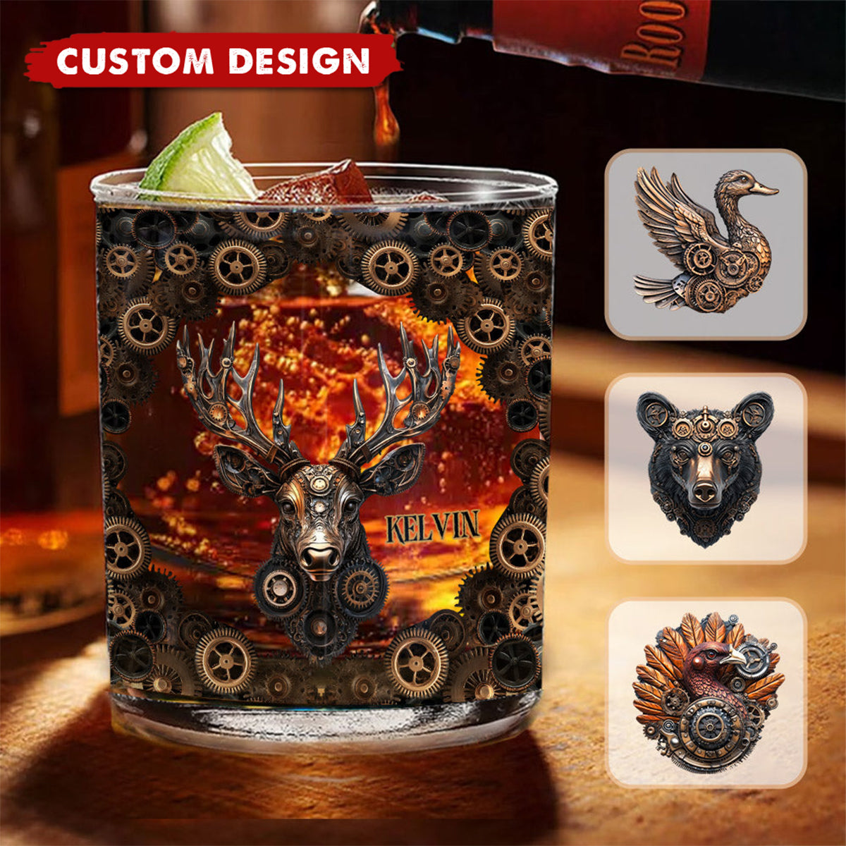Mechanical Gear Creature - Personalized Hunting Whiskey Glass