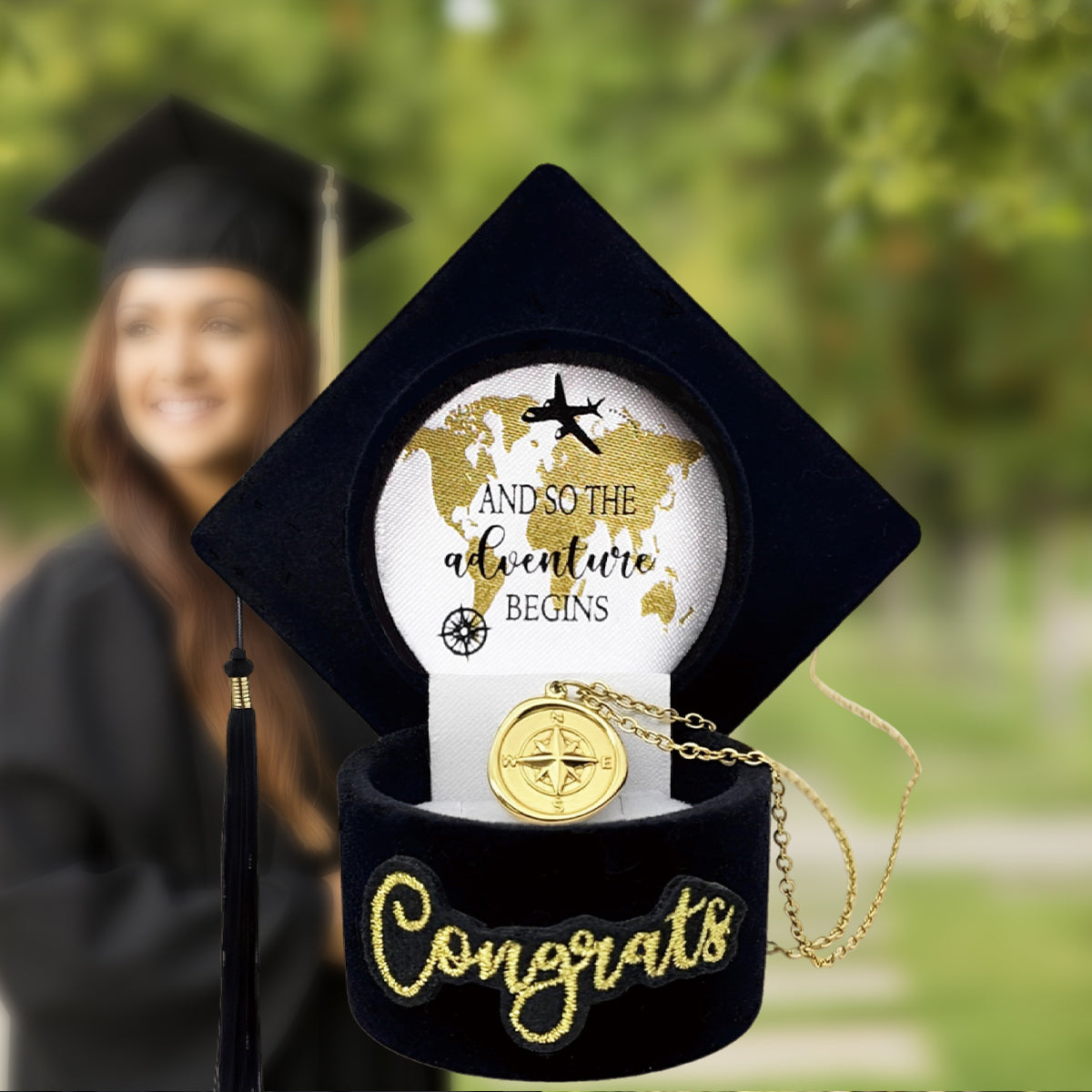 Graduation Necklace Compass 18K Gold Plated With Gift Box