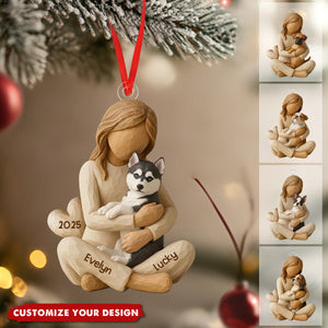 Girl/Boy Hugging Dog - Personalized Christmas Ornament - Gift For Dog Lover