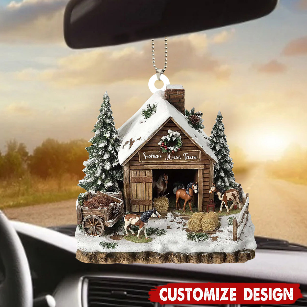 Personalized Horse Barn Car Ornament - Gifts For Horse Lover
