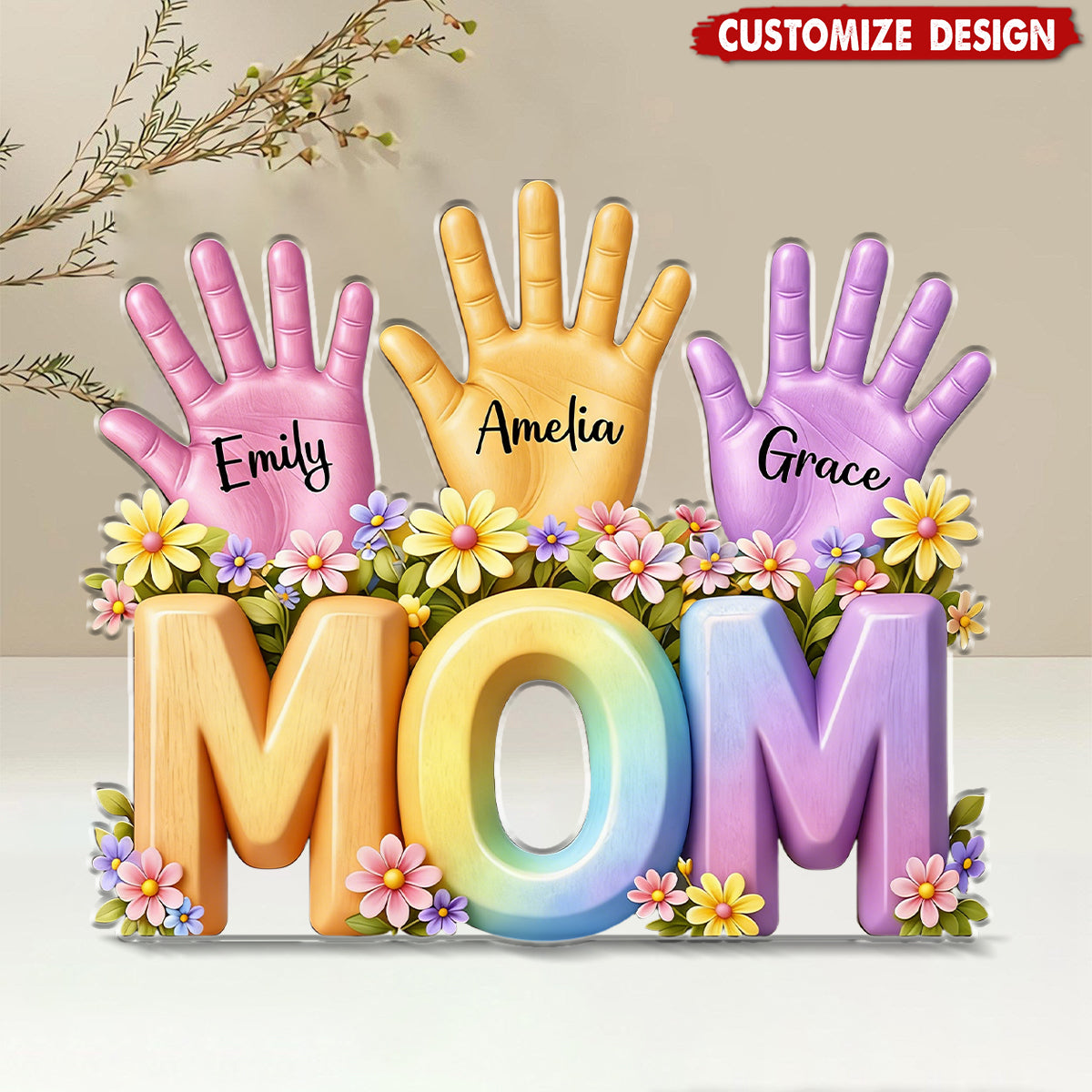 Personalized Hand Print  Acrylic Plaque -Gift For Mom Wife