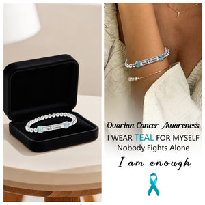 Ovarian Cancer Awareness-Teal Round Diamond Infinity Bracelet