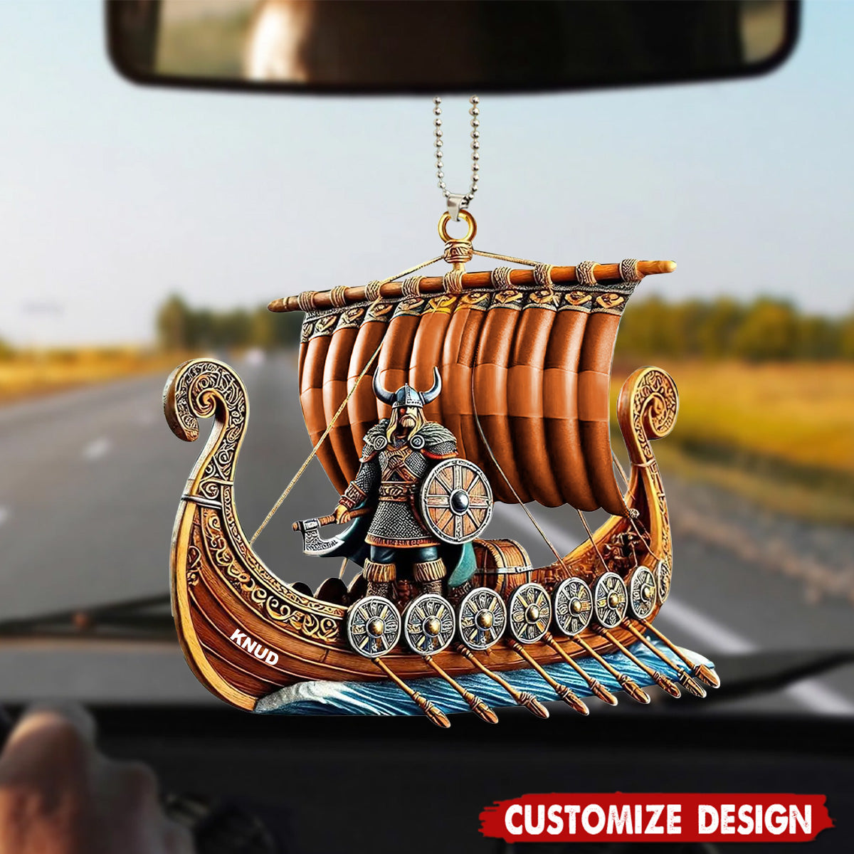 Personalized Viking Ship Car Ornament - Gift For History
