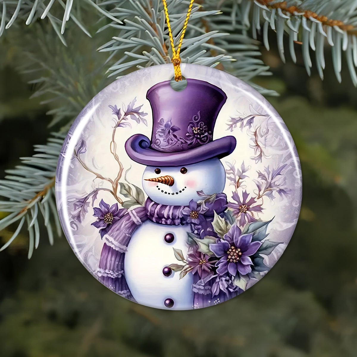 Welcome Winter Purple Christmas Snowman Ornament - OKBANDS